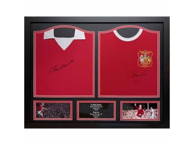 Manchester United FC Charlton & Law Signed Shirts (Dual Framed)